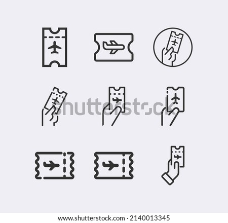 Avia Ticket vector icon set. Travel, airport, trip, airplane,flight symbol