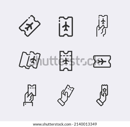 Avia Ticket vector icon set. Travel, airport, trip, airplane,flight symbol