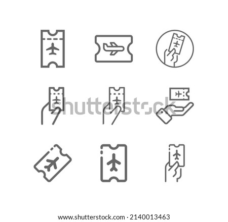 Avia Ticket vector icon set. Travel, airport, trip, airplane,flight symbol