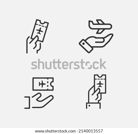 Avia Ticket vector icon set. Travel, airport, trip, airplane,flight symbol