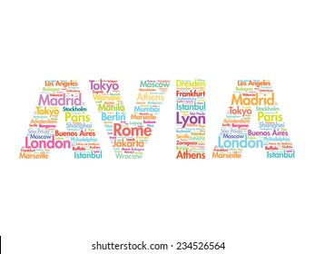 AVIA travel concept made with words cities names, vector collage