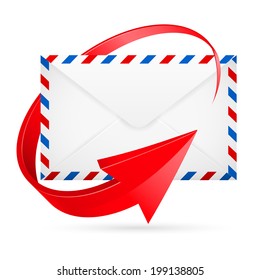 Avia-mail envelope with curved red arrow around.