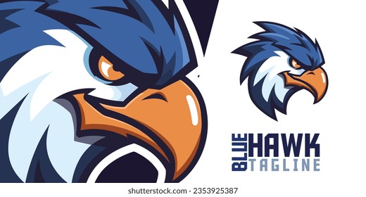 Avian Dominance on Display: Illustration, Vector Graphic, Logo, Mascot, Animal Mascot Head for Sport and E-Sport Gaming Teams, Featuring the Mighty Blue Hawk, Eagle, Falcon.