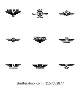 Avian emblem icons set. Simple set of 9 avian emblem vector icons for web isolated on white background
