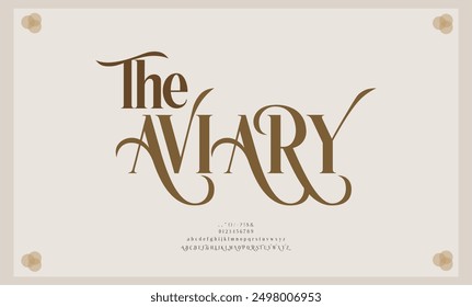 The aviary, elegant wedding alphabet letter font. typography luxury classic serif fonts decorative vintage retro