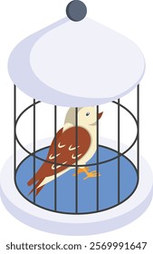 Aviary isometric flat concept, flight cages vector color icon design, Pet and Vet symbol, Animal Shelter sign, four legged friends stock illustration