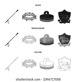 Aviary, whip, emblem, hippodrome .Hippodrome and horse set collection icons in black,monochrome,outline style vector symbol stock illustration web.