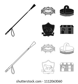 Aviary, whip, emblem, hippodrome .Hippodrome and horse set collection icons in black,outline style vector symbol stock illustration web.