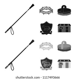 Aviary, whip, emblem, hippodrome .Hippodrome and horse set collection icons in black,monochrome style vector symbol stock illustration web.