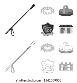 Aviary, whip, emblem, hippodrome .Hippodrome and horse set collection icons in outline,monochrome style vector symbol stock illustration web.