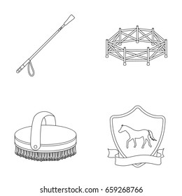 Aviary, whip, emblem, hippodrome .Hippodrome and horse set collection icons in outline style vector symbol stock illustration web.