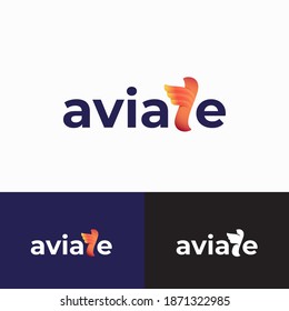 Firma abstracta de Aviación, símbolo o plantilla de logotipo. Letra T con icono Wings con tipografía moderna. Concepto de Emblema Tecnológico Dinámico. Aislado.