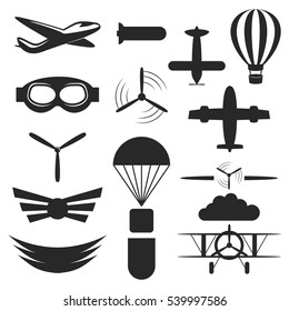 Aviation Aircraft Black Vector Objects