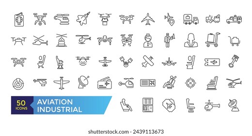 Icono de contorno de aviación y aeronave con símbolo de trazo editable de avión de vuelo: aerolínea, viaje, chárter, ruta, avión, avión de negocios, caza militar.