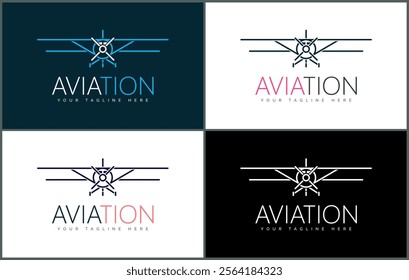 Aviation aircraft plane line art luxury logo set template design