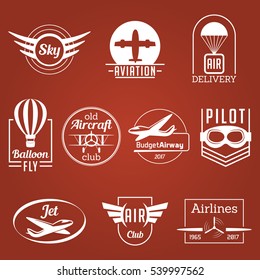 Aviation Aircraft White Vector Badges Logos Set