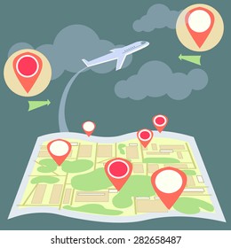 Aviation and airline map, vector illustration 