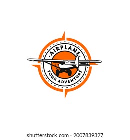 Aviation Airplane Aeroplane Flight Logo Template Badge Vector