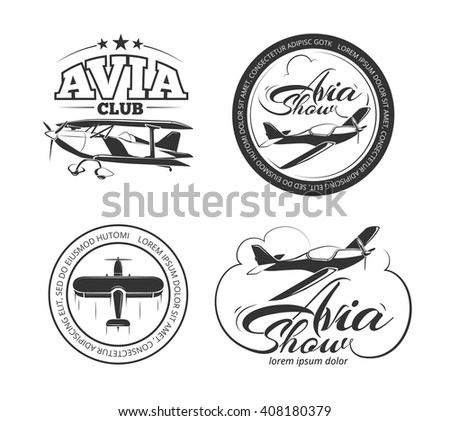 Aviation and airplane vector logo set. Avia club badges,  avia show emblems and avia travel labels vector