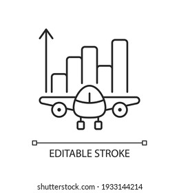 Aviation Analytics Chalk Linear Icon. Civil Aviation Management. Company Budget Optimization. Thin Line Customizable Illustration. Contour Symbol. Vector Isolated Outline Drawing. Editable Stroke