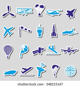 aviation big set of simple blue stickers eps10