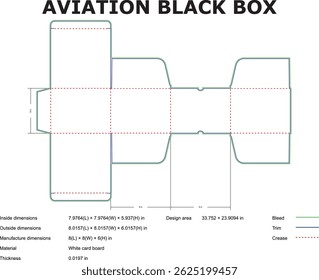 Aviation Black Box Packaging Template Layout With Dimensions And Crease Lines Technical Illustration