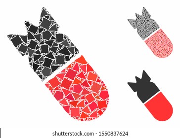 Aviation bomb composition of ragged items in various sizes and color tones, based on aviation bomb icon. Vector inequal items are combined into collage.