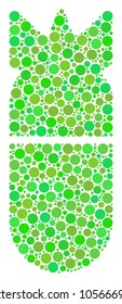Aviation Bomb mosaic of circle elements in different sizes and green shades. Vector dots are composed into aviation bomb collage. Eco design concept.