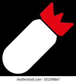 Aviation Bomb vector icon. Style is flat bicolor red and white symbol, rounded angles, black background.