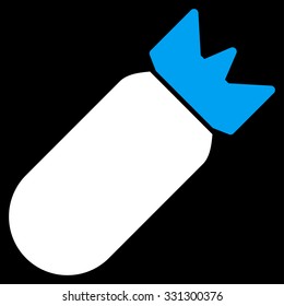 Aviation Bomb vector icon. Style is flat bicolor blue and white symbol, rounded angles, black background.