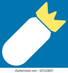 Aviation Bomb vector icon. Style is flat bicolor yellow and white symbol, rounded angles, blue background.