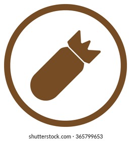 Aviation Bomb vector icon. Style is flat circled symbol, brown color, rounded angles, white background.