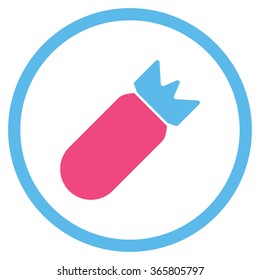Aviation Bomb vector icon. Style is bicolor flat circled symbol, pink and blue colors, rounded angles, white background.