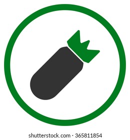 Aviation Bomb vector icon. Style is bicolor flat circled symbol, green and gray colors, rounded angles, white background.