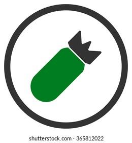Aviation Bomb vector icon. Style is bicolor flat circled symbol, green and gray colors, rounded angles, white background.