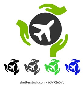 Aviation Care flat vector illustration. Colored aviation care gray, black, blue, green icon variants. Flat icon style for application design.