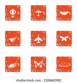 Aviation center icons set. Grunge set of 9 aviation center vector icons for web isolated on white background