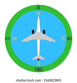 Aviation compass. Aircraft Navigation Instrument. Isolated on a white background. Flat vector illustration.