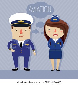 aviation crew. male pilot and female stewardess in uniform. character design. vector illustration 