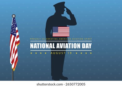 Aviation Day Design with Saluting Soldier and Flag