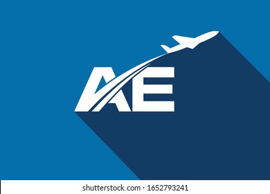 Letra inicial A y E con la plantilla de logotipo de diseño de logotipo de aviación, aire, línea aérea, avión y viaje. 