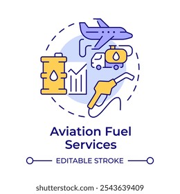 Aviation fuel services multi color concept icon. Aircraft maintenance, engineering. Round shape line illustration. Abstract idea. Graphic design. Easy to use in infographic, presentation