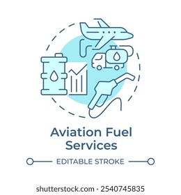 Aviation fuel services soft blue concept icon. Aircraft maintenance, engineering. Round shape line illustration. Abstract idea. Graphic design. Easy to use in infographic, presentation