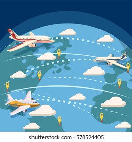 Aviation global logistic concept. Cartoon illustration of aviation global logistic vector concept for web