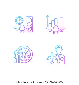 Aviation gradient linear vector icons set. Aircraft maintenance. Aviation security and fligts safety.Thin line contour symbols bundle. Isolated vector outline illustrations collection