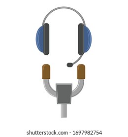 Aviation helm with headset vector illustration. Piloting instruments. Pilot rudder or steering wheel