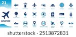 Aviation icon. Collection of airplane, travel, drone, helicopter, airport icons. Solid vector icons.