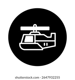 Aviation icon design featuring a white outlined helicopter inside a black circle emphasizing aviation and aerospace