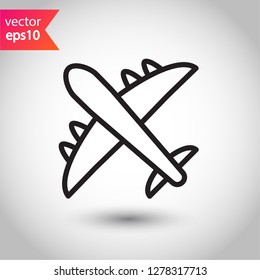 Aviation icon. Plane icon. Airplane sign. Flight transport plane symbol. Reactive plane line icon. Airport airplane outline vector sign. EPS 10 aircraft flat pictogram design