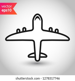 Aviation icon. Plane icon. Airplane sign. Flight transport plane symbol. Reactive plane line icon. Airport airplane outline vector sign. EPS 10 aircraft flat pictogram design